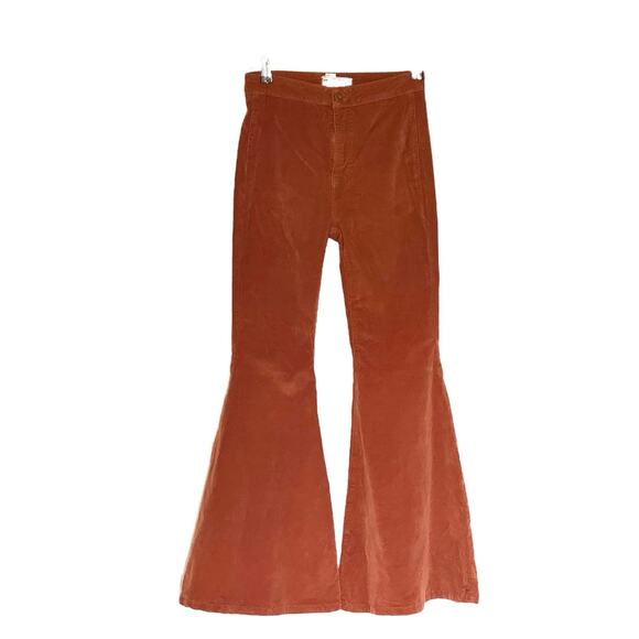 Free People Bell Bottom Rust Velvet Flare Pant Size 25 - Picture 1 of 8